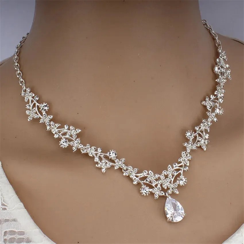 3 Pcs SILVER~GOLD Jewelry Set l Rhinestone Earrings l Necklace l Prom l Wedding  JS-050S