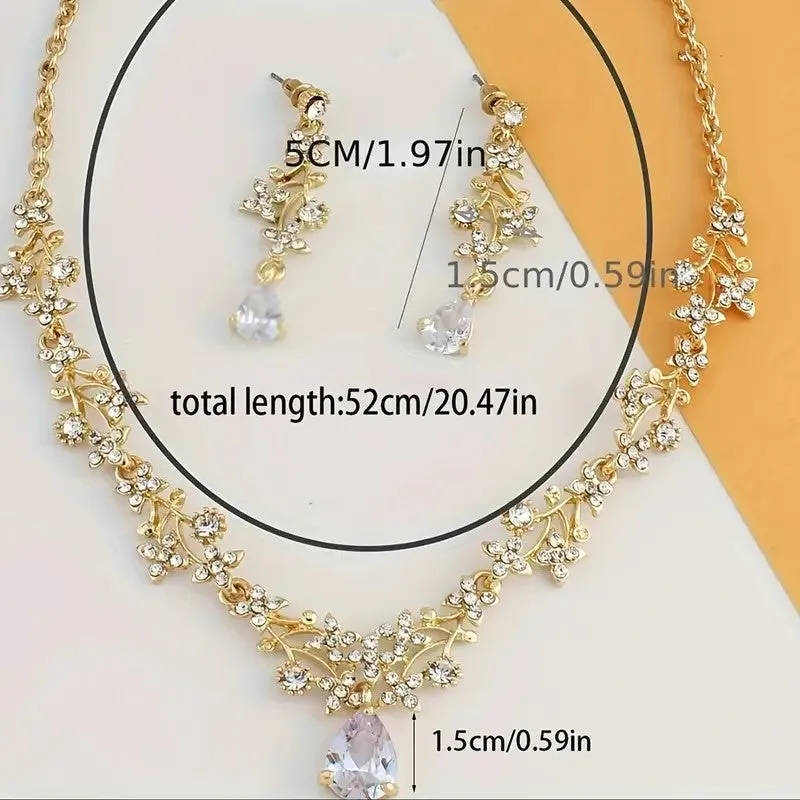 3 Pcs SILVER~GOLD Jewelry Set l Rhinestone Earrings l Necklace l Prom l Wedding  JS-050S