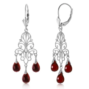 3.75 Carat 14K Solid White Gold Chandelier Earrings Natural Garnet