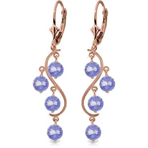 4 Carat 14K Solid Rose Gold Chandelier Earrings Natural Tanzanite