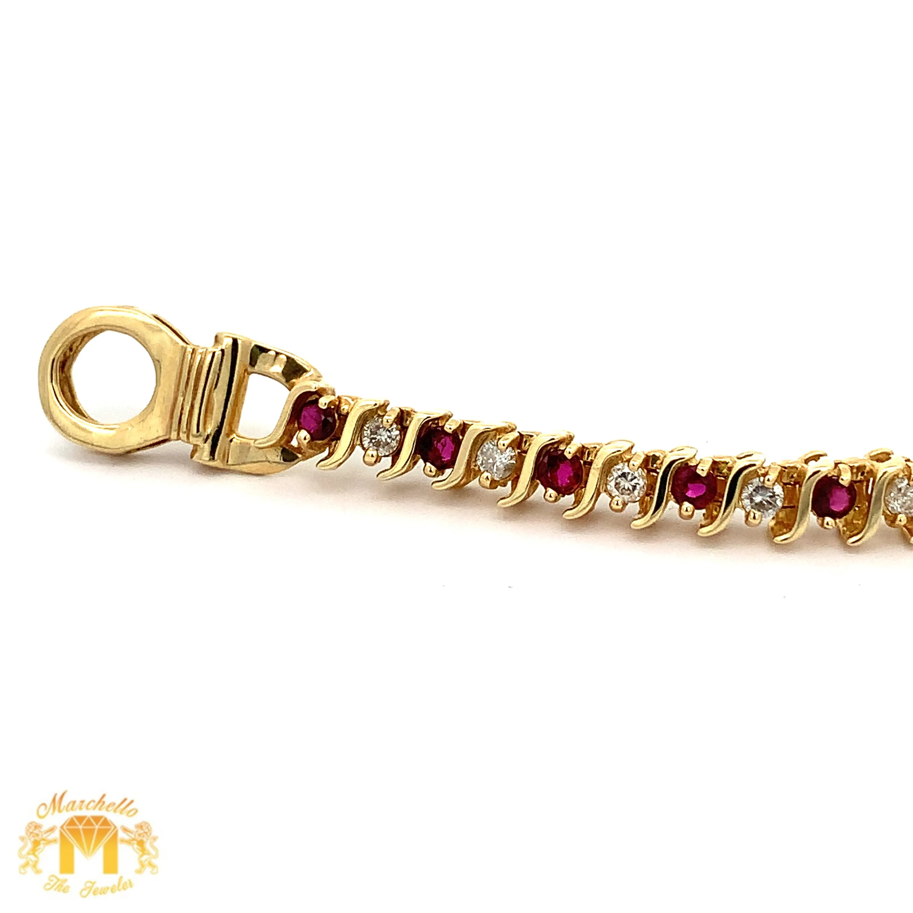 4ct diamonds 14k Yellow Gold Ruby & Diamond Tennis Bracelet with with Large Round Diamonds