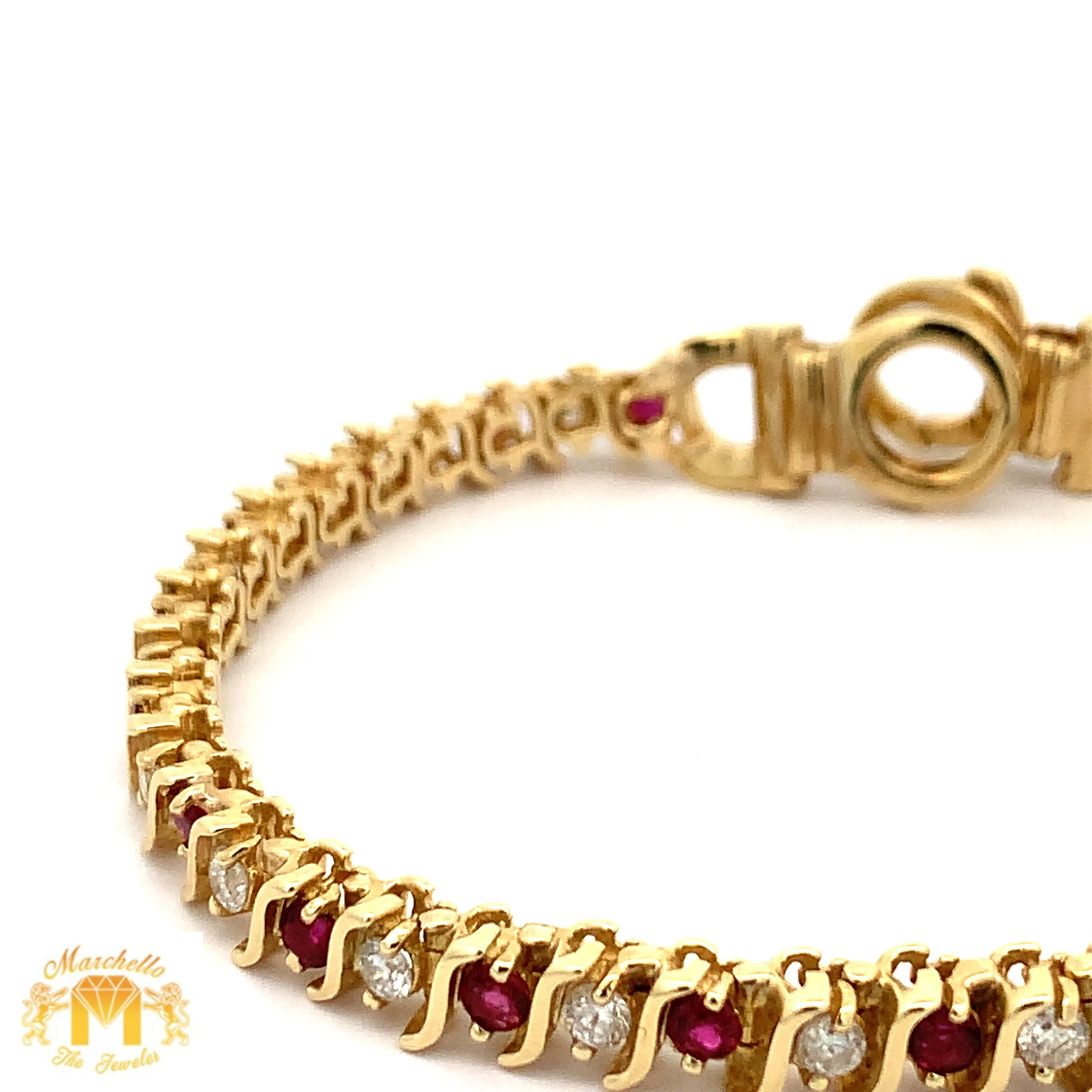 4ct diamonds 14k Yellow Gold Ruby & Diamond Tennis Bracelet with with Large Round Diamonds