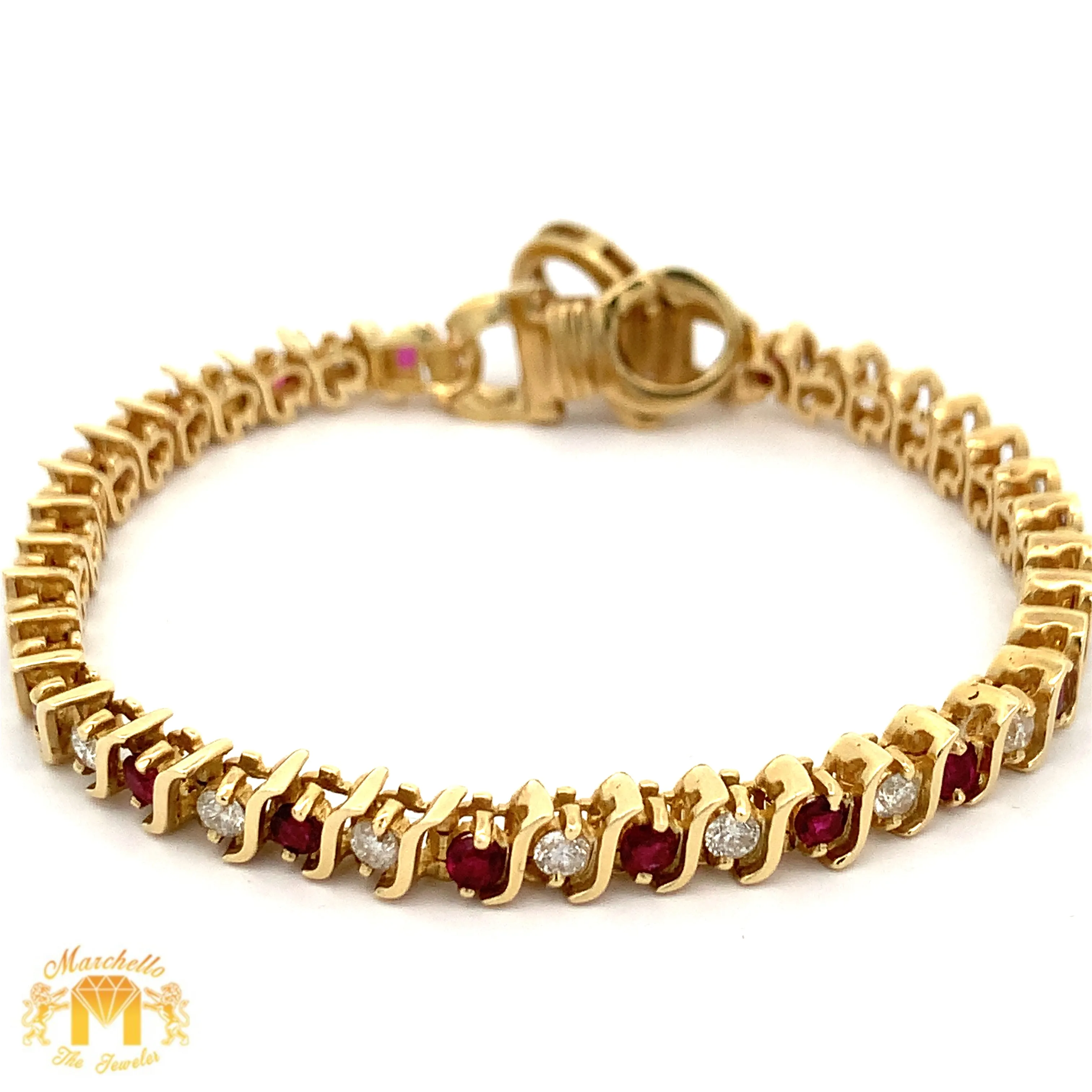 4ct diamonds 14k Yellow Gold Ruby & Diamond Tennis Bracelet with with Large Round Diamonds