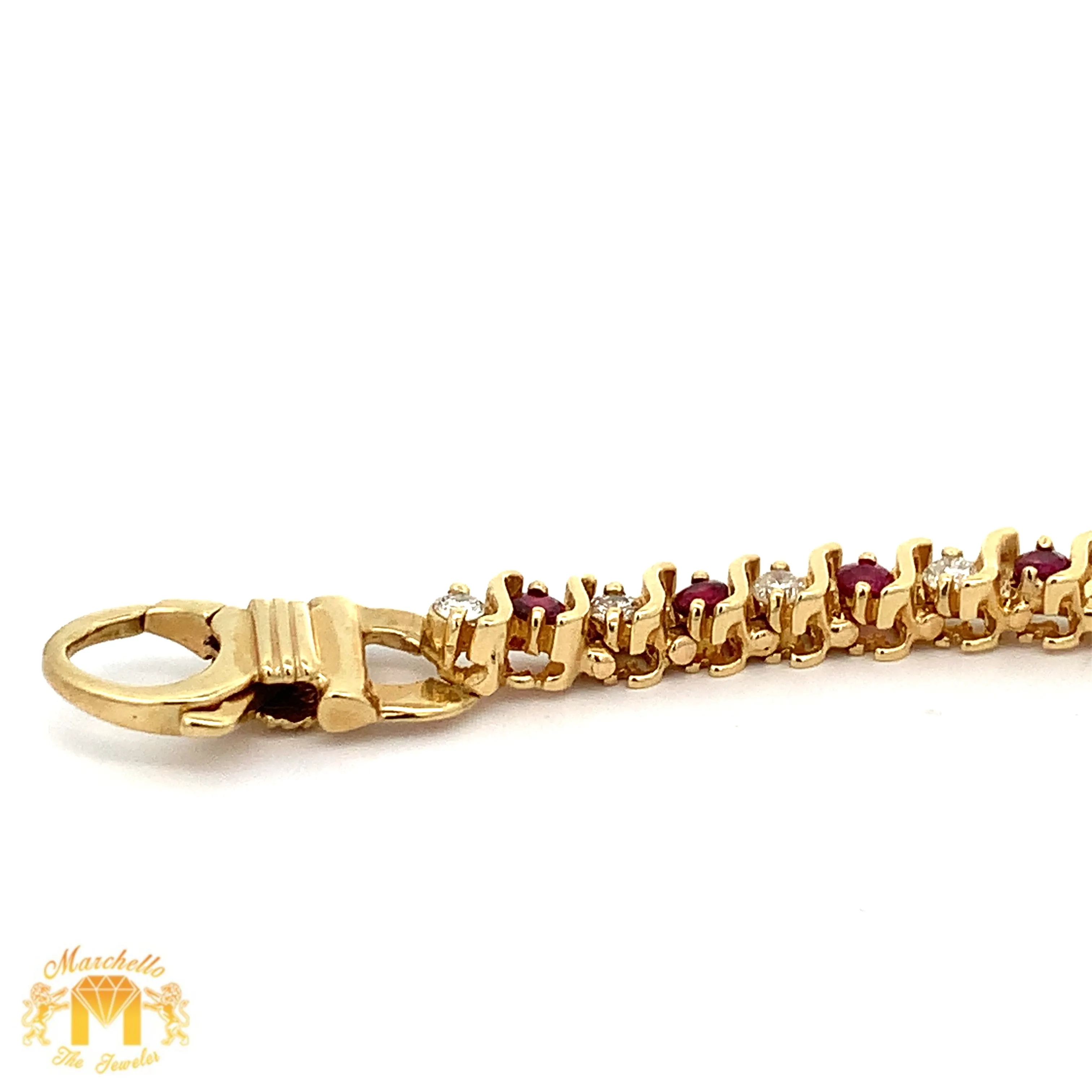 4ct diamonds 14k Yellow Gold Ruby & Diamond Tennis Bracelet with with Large Round Diamonds