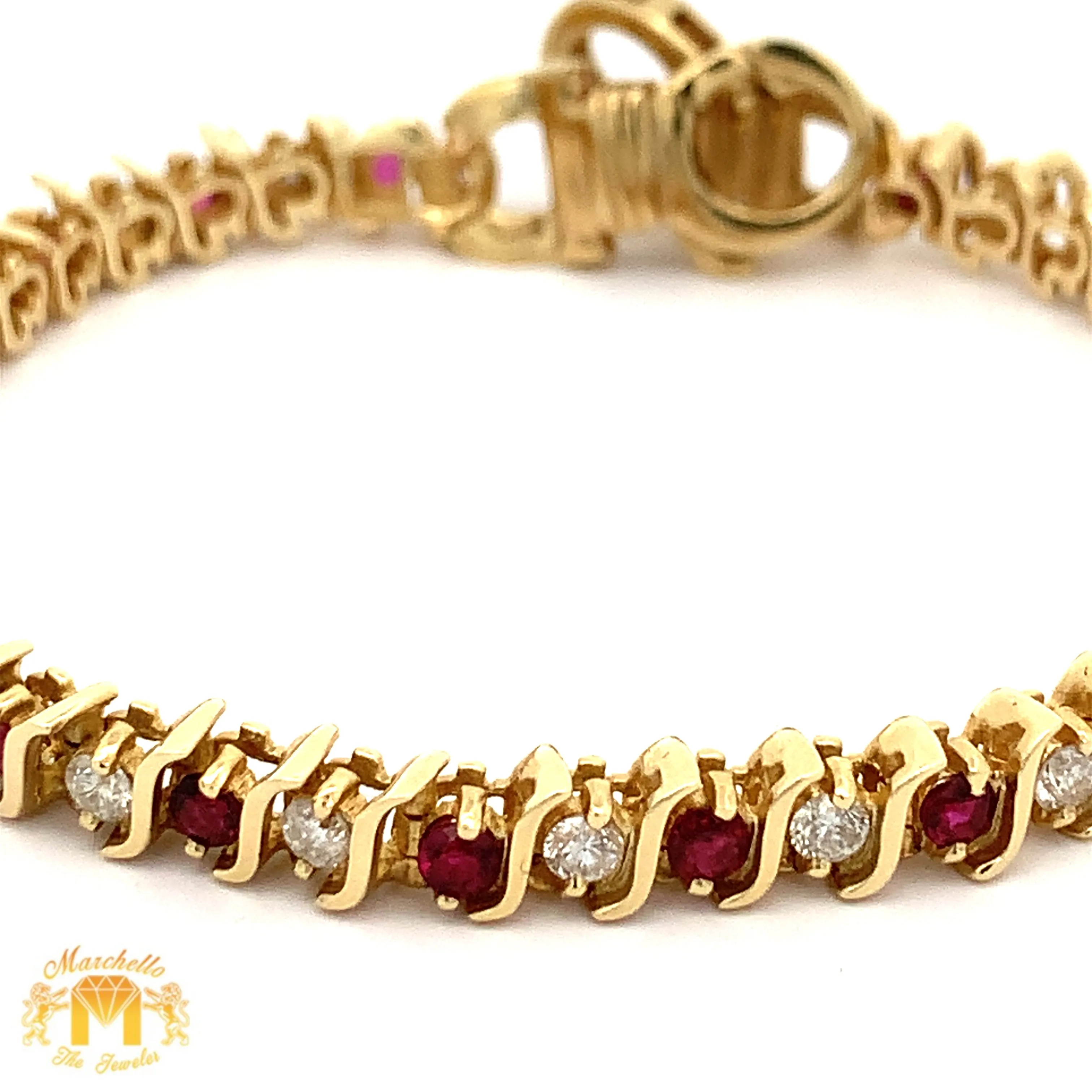 4ct diamonds 14k Yellow Gold Ruby & Diamond Tennis Bracelet with with Large Round Diamonds