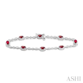 5x3MM Oval Cut Ruby and 1/20 Ctw Single Cut Diamond Bracelet in 10K White Gold