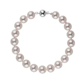 8.5-9.0 mm AAA Blush White Silver Rose Tone Akoya Pearl Bracelet