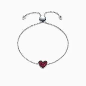 925 Sterling Silver Ruby Heart Bracelet, 0.62 TCW