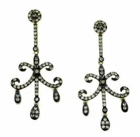 .92CT CHOCOLATE FANCY DIAMOND 14KT YELLOW GOLD FLEUR DE LIS CHANDELIER EARRINGS