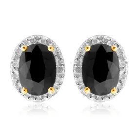 9ct Yellow Gold 5X7mm Oval Cut Natural Sapphire and 0.14 Carat Diamond Stud Earrings