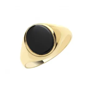 9ct Yellow Gold Mens Oval Black Onix Plain Sides Signet Ring RN605