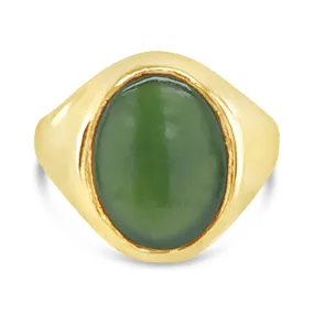 9ct Yellow Gold Men's Oval Greenstone (16x12mm) Signet Ring