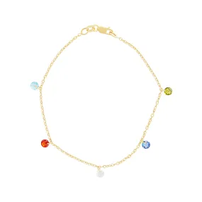 9ct Yellow Gold Silver Infused Multicoloured Stone Bracelet