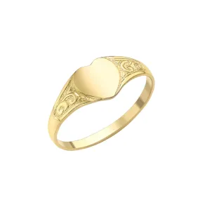 9K Yellow Gold Plain Heart Patterned Signet Ring