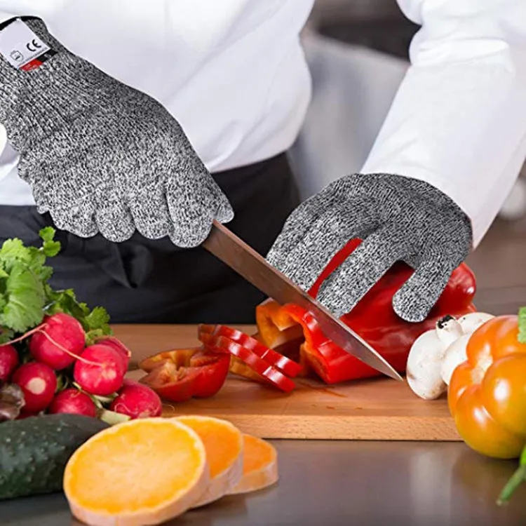 A Pair Cut-resistant Gardening Gloves HPPE Food-grade 5-Level Anti-cutting Anti-wear Safety Working Gloves, Size: M, Length: 22cm(Black)