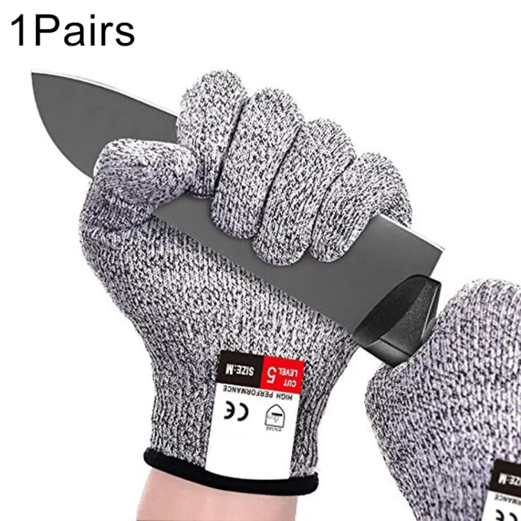 A Pair Cut-resistant Gardening Gloves HPPE Food-grade 5-Level Anti-cutting Anti-wear Safety Working Gloves, Size: M, Length: 22cm(Black)