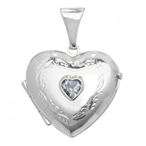 Acotis Silver Locket Heart Shaped Blue Topaz G6900