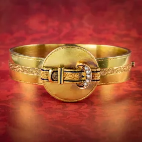 Antique Victorian Buckle Locket Bangle 18ct Gold Circa 1890