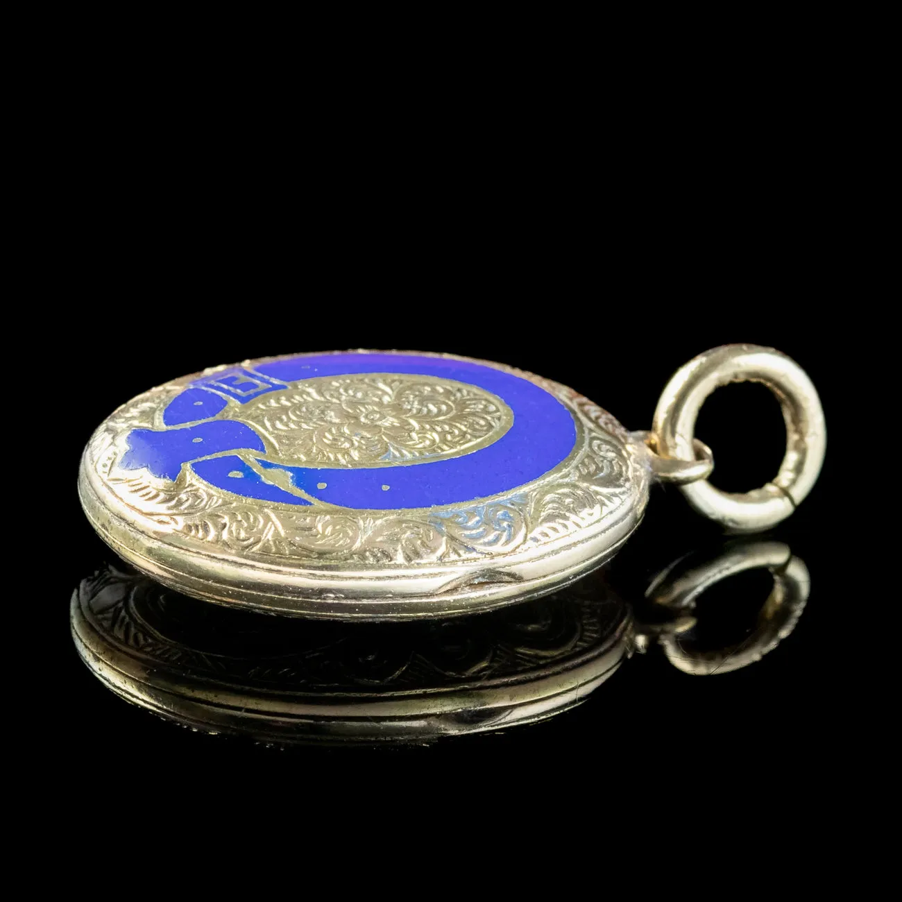 Antique Victorian Mourning Locket 9ct Gold Enamel Buckle