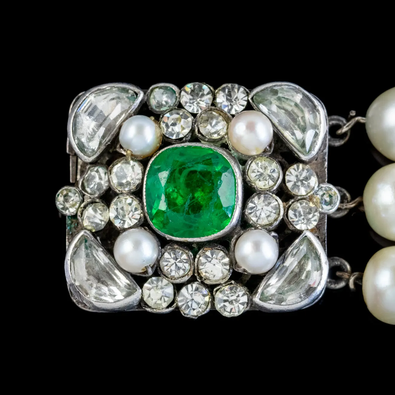 Antique Victorian Pearl Bracelet Green Paste Silver Clasp Austro Hungarian Circa 1890