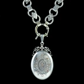 Antique Victorian Silver Locket Collar Necklace Circa 1880