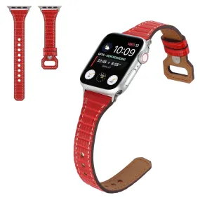 Apple Watch 40mm bamboo textured genuine leather watch strap - Red