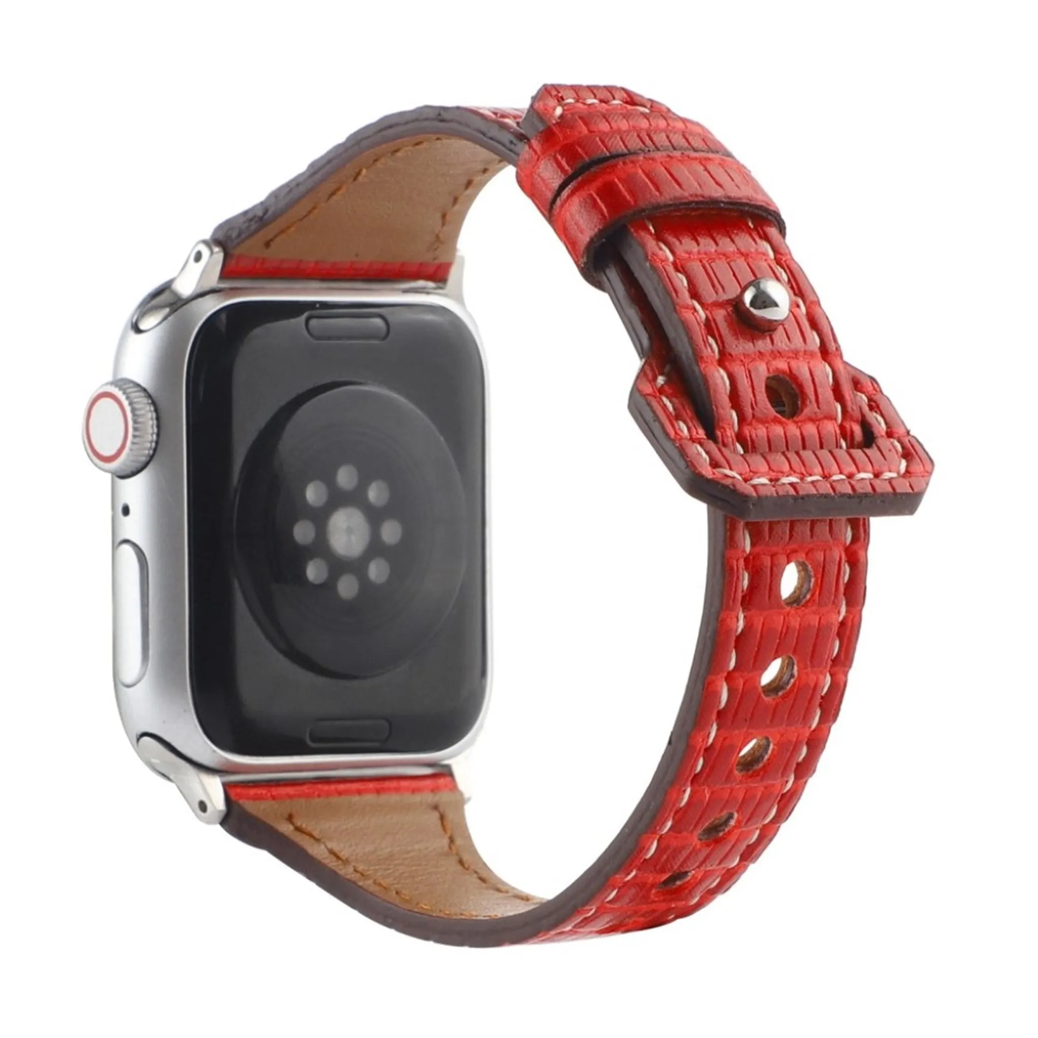 Apple Watch 40mm bamboo textured genuine leather watch strap - Red