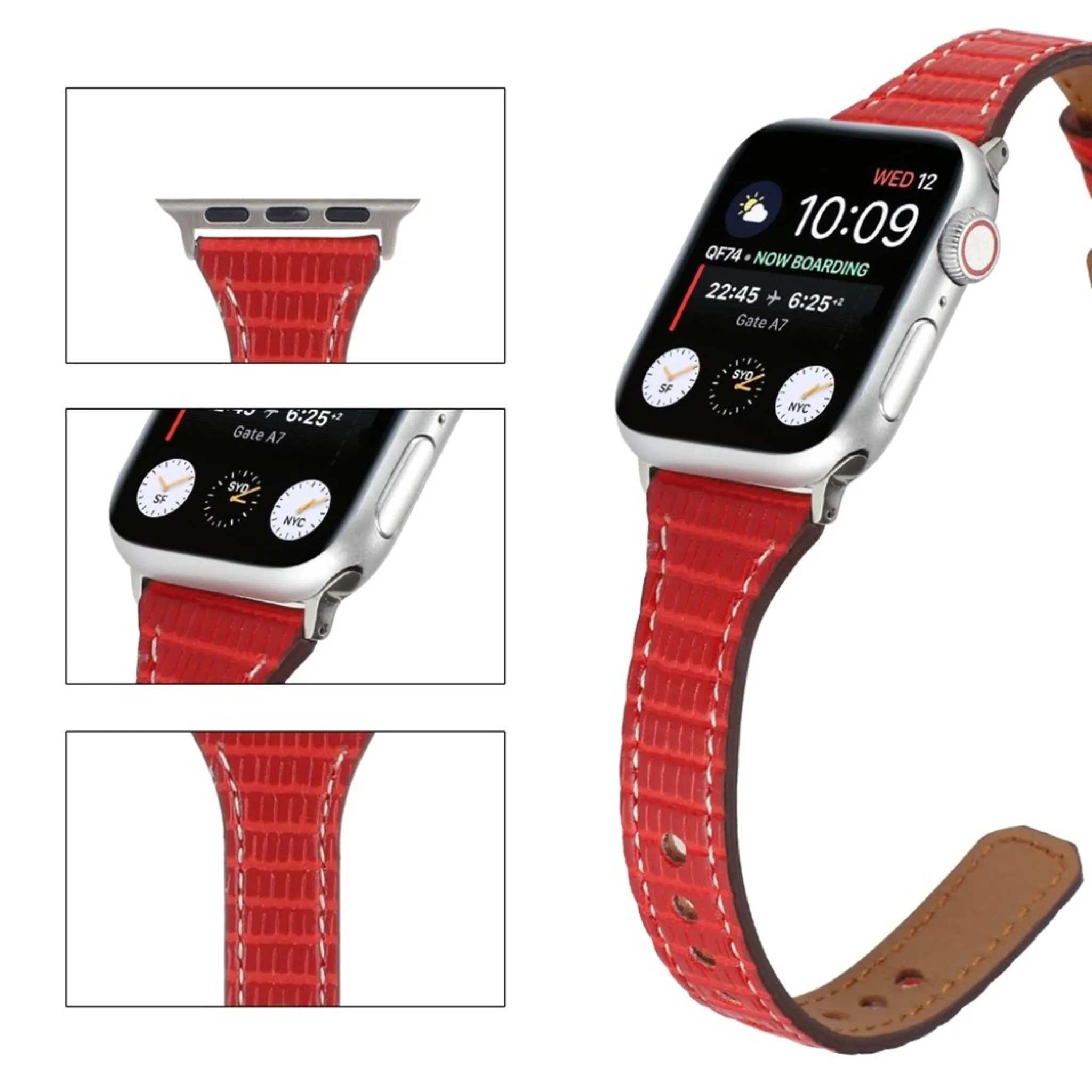 Apple Watch 40mm bamboo textured genuine leather watch strap - Red