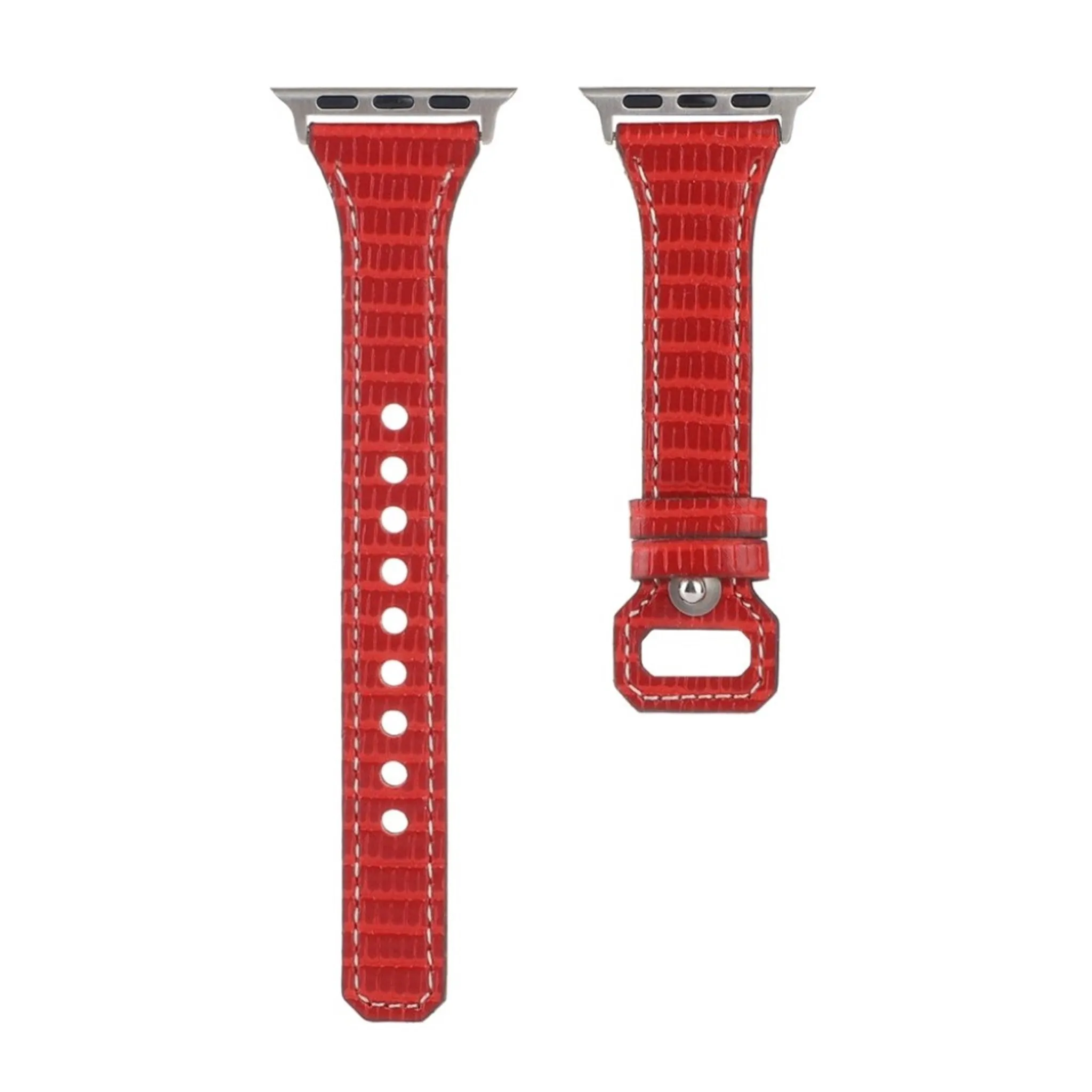 Apple Watch 40mm bamboo textured genuine leather watch strap - Red