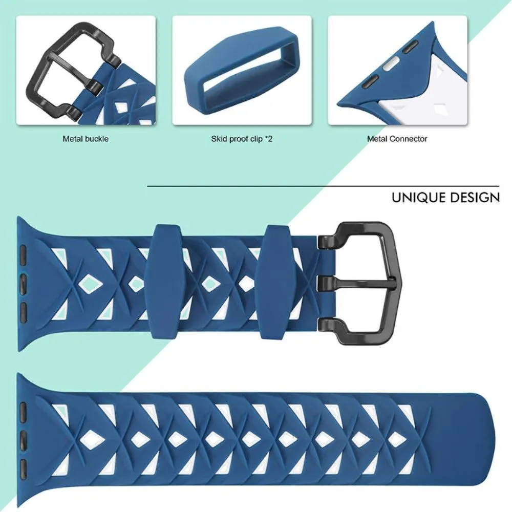 Apple Watch (41mm) dual color rhombus silicone watch strap - Blue / White