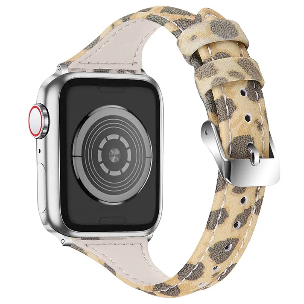 Apple Watch (41mm) leopard pattern cowhide genuine leather watch strap - Army Green Leopard