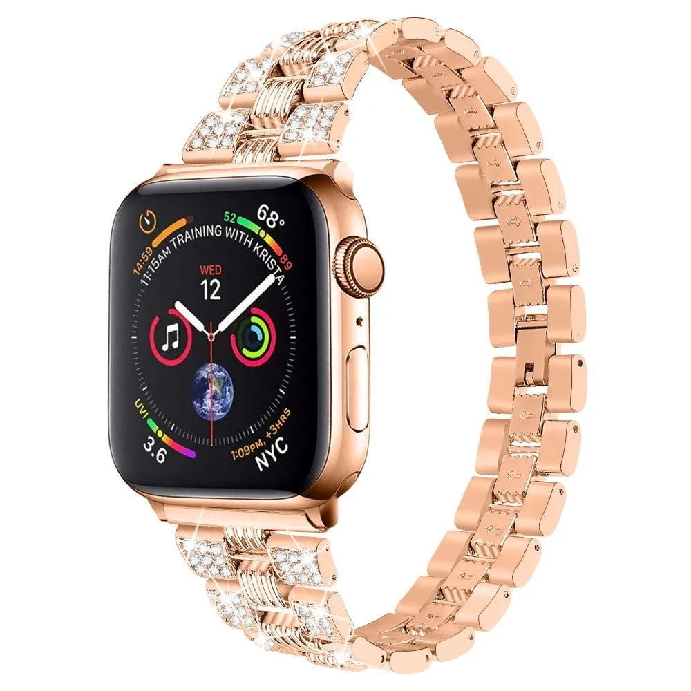 Apple Watch (42/44/SE/45/46/49mm) Metal Rem m. Rhinsten - Rose Gold