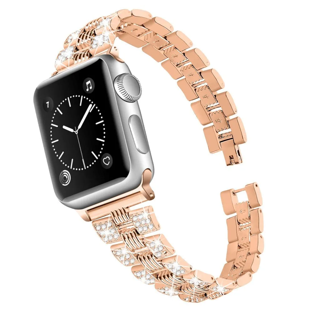 Apple Watch (42/44/SE/45/46/49mm) Metal Rem m. Rhinsten - Rose Gold