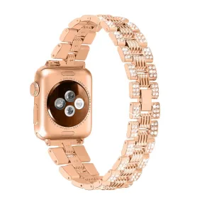 Apple Watch (42/44/SE/45/46/49mm) Metal Rem m. Rhinsten - Rose Gold