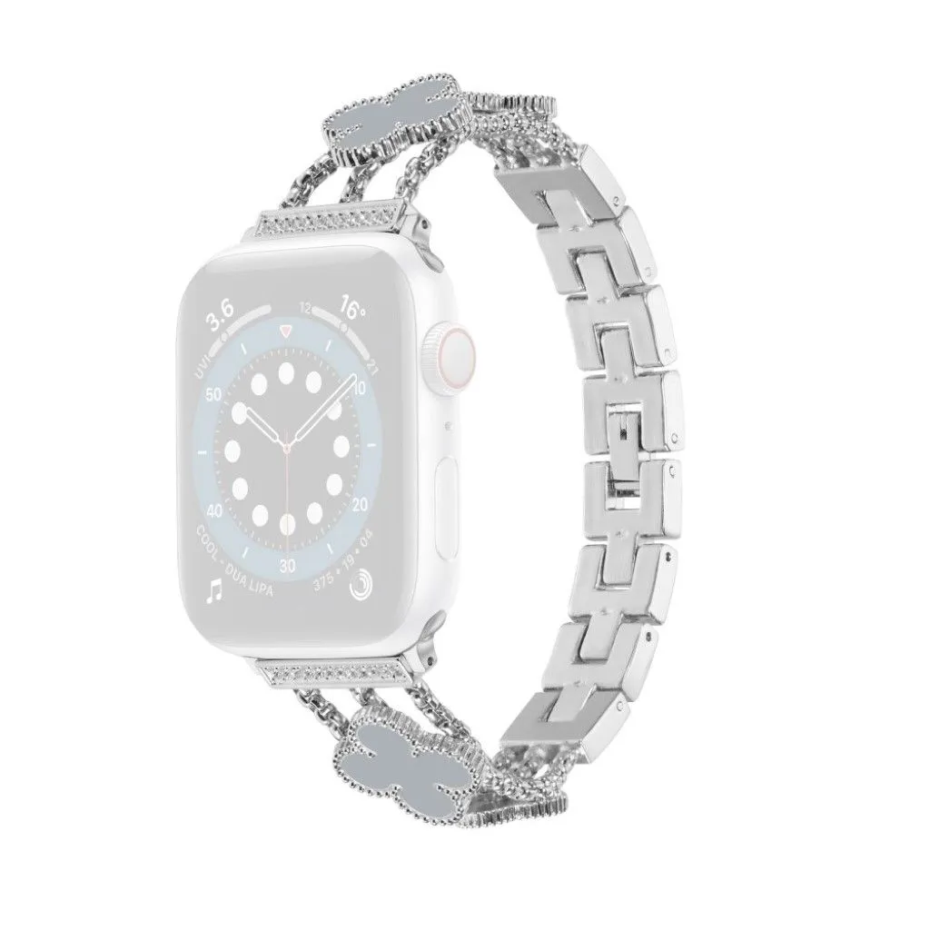 Apple Watch 42mm - 44mm flower décor rhinestone watch strap - Silver / Grey