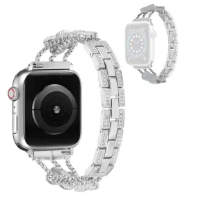 Apple Watch 42mm - 44mm flower décor rhinestone watch strap - Silver / Grey