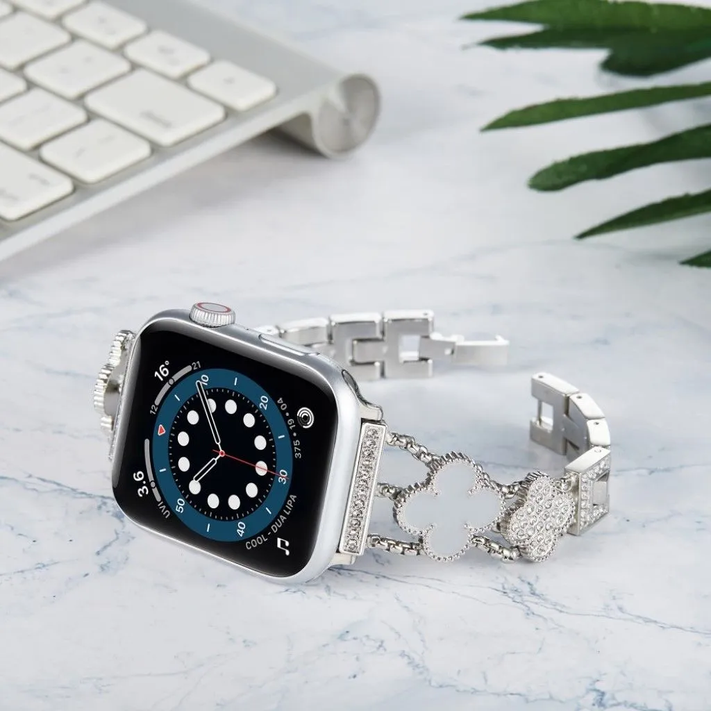 Apple Watch 42mm - 44mm flower décor rhinestone watch strap - Silver / Grey