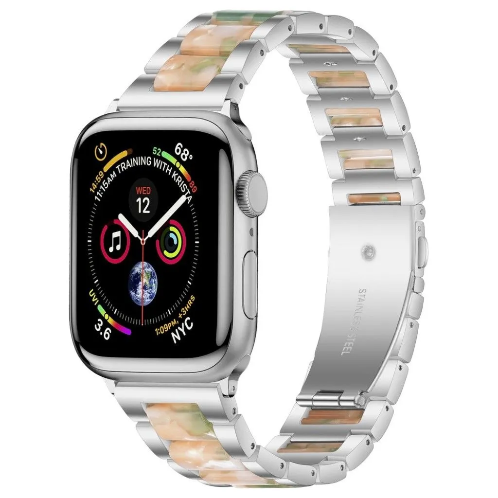 Apple Watch 44mm elegant three bead   stainless steel watch strap - Silver / Pink / Green