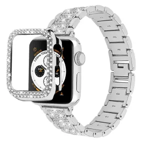 Apple Watch (45mm) 3 bead rhinestone décor watch strap with cover - Silver