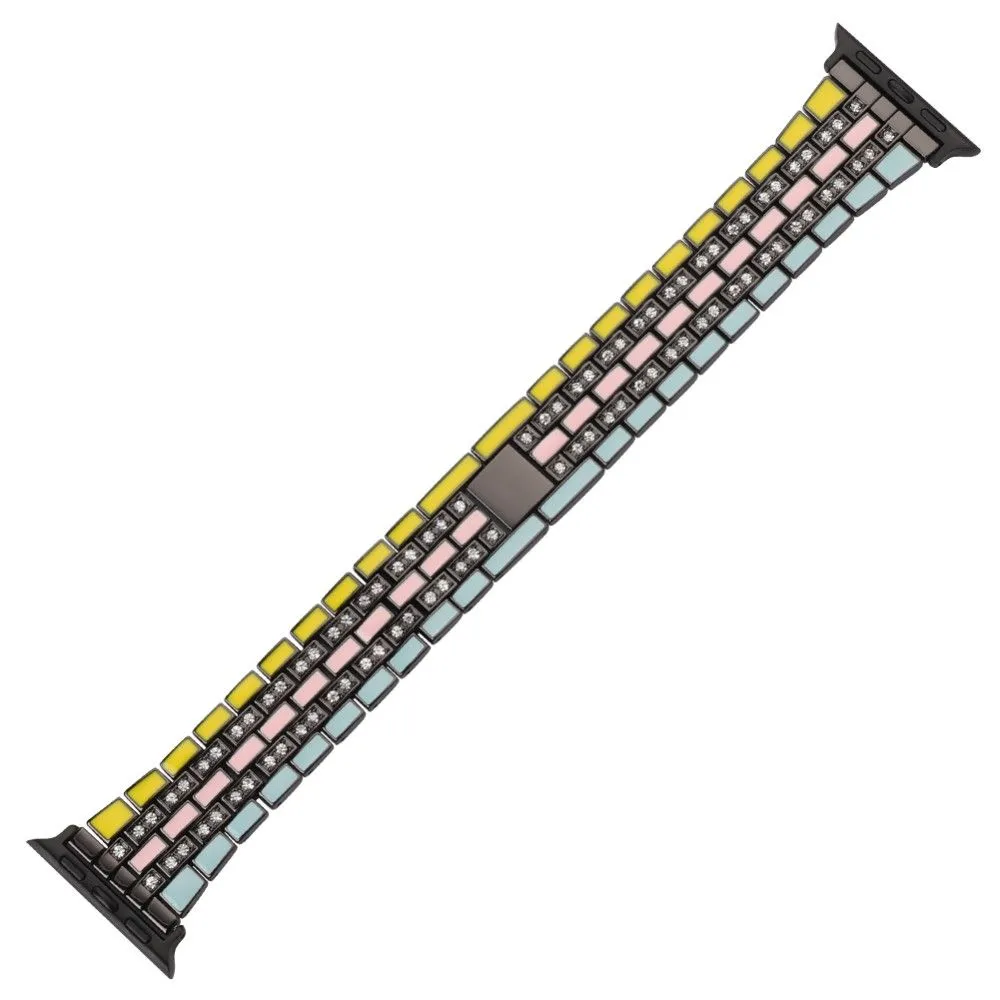 Apple Watch (45mm) rhinestone flag style watch strap - Yellow / Blue / Black