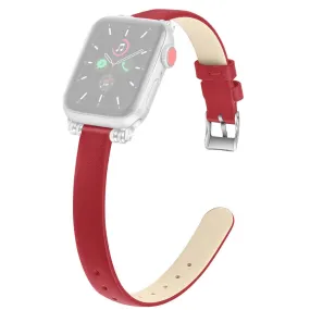 Apple Watch (45mm) simple genuine leather watch strap - Red / Size: L