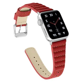 Apple Watch (45mm) wave texture genuine leather watch strap - Red