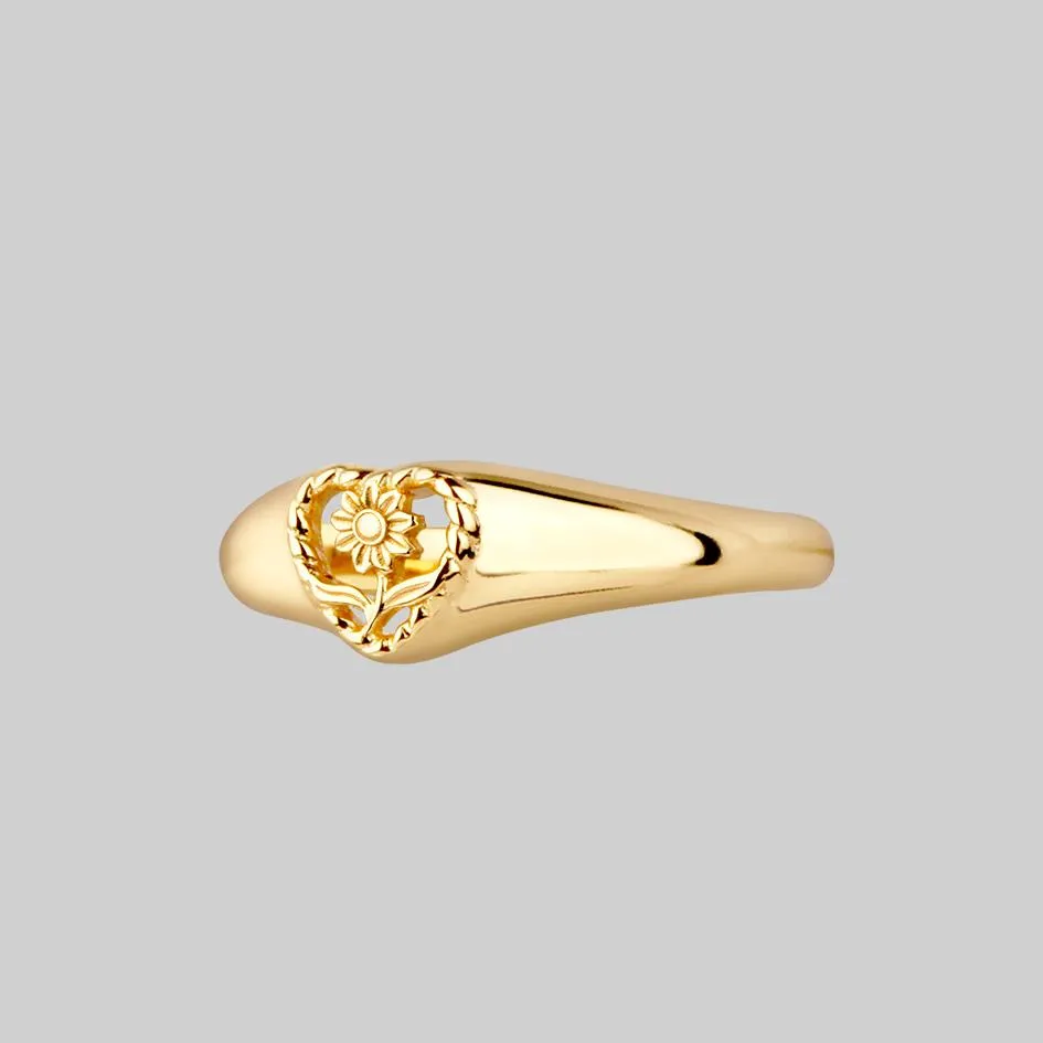 APRIL. Sunflower Heart Ring - Gold