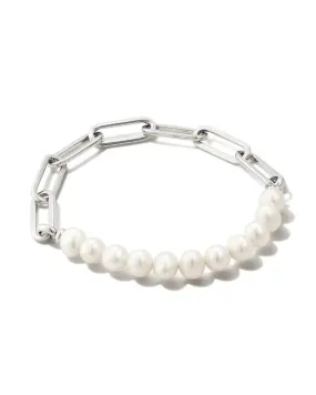 Ashton Half Chain Bracelet Rhodium - White Pearl