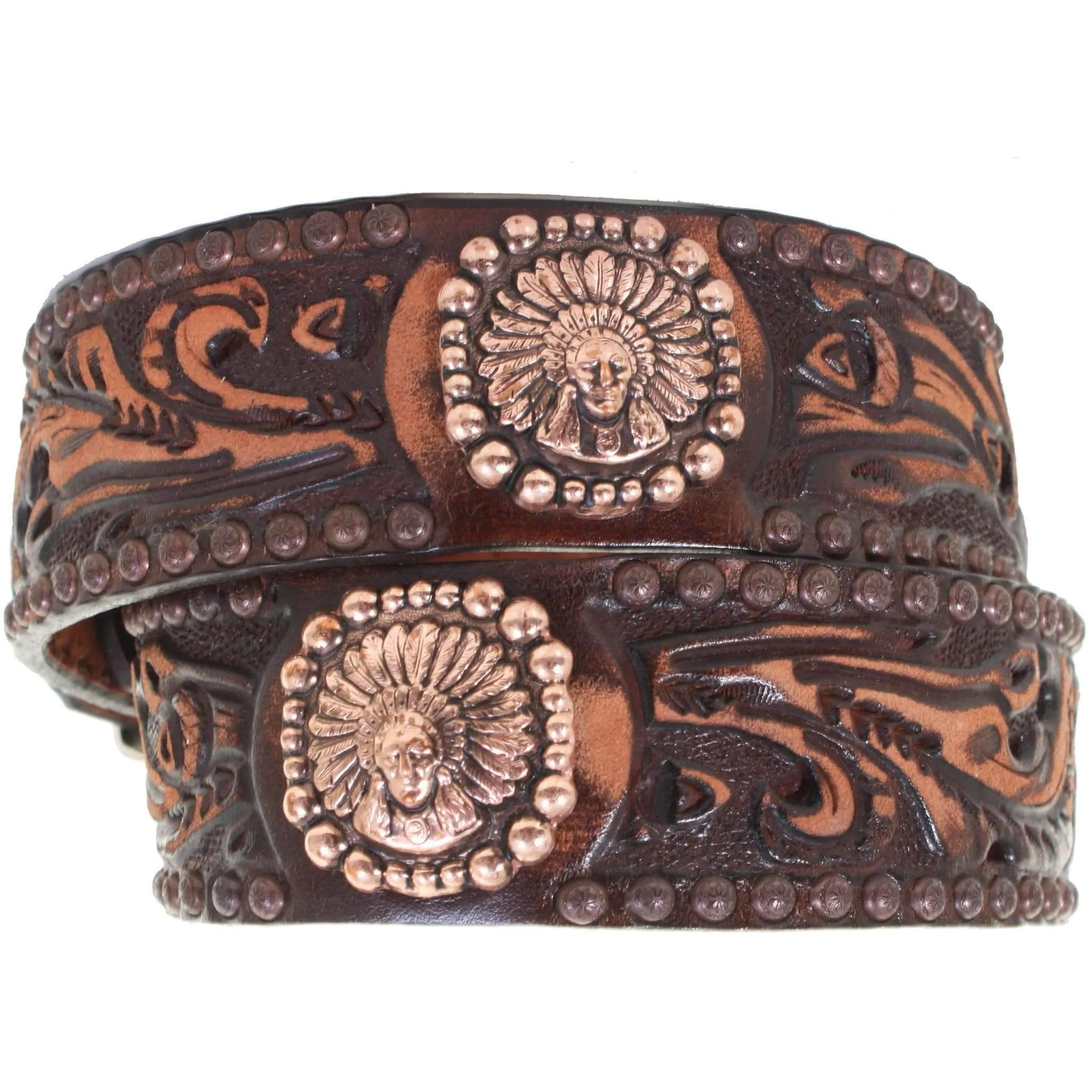 B985A - Brown Vintage Tooled Belt