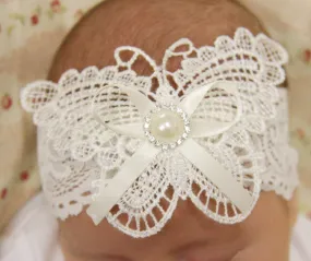 Baby, girl, lady white or ivory christening flower girl bridal fascinator vintage bow butterfly headband