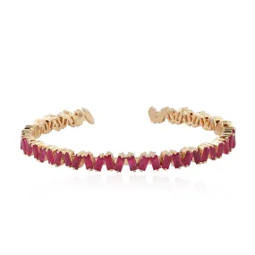 Baguette Ruby July Birthstone Cuff Bracelet In 18k Yellow Gold For Her