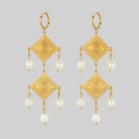 BANQUET. Pearl Chandelier Hoop Earrings - Gold