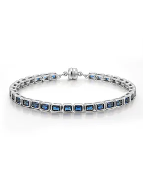 Bezel Emerald Ballier Bracelet- Blue Sapphire- Silver