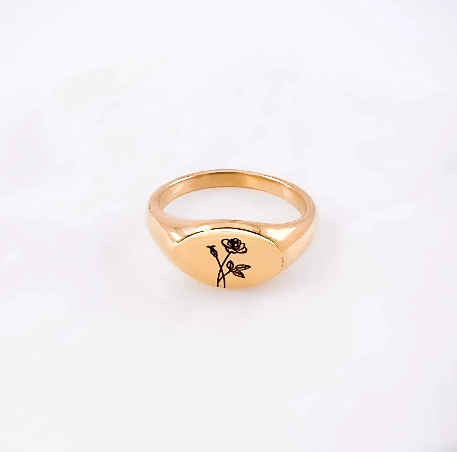 Birthflower Gold Signet Ring, Birthflower Silver Signet Ring, Custom Signet Ring, Waterproof Ring, Flower Signet Ring, Statement Ring